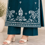 Teal Dhanak Embroidered 2-Piece Winter Suit – DE-5149
