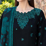 Black & Teal Dhanak Luxury Embroidered 3-Piece Winter Suit – DE-6159