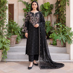 Black Dhanak Luxury Embroidered 3-Piece Winter Suit – DE-4143