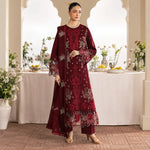 Maroon Dhanak Luxury Embroidered 3-Piece Winter Suit – DE-6525