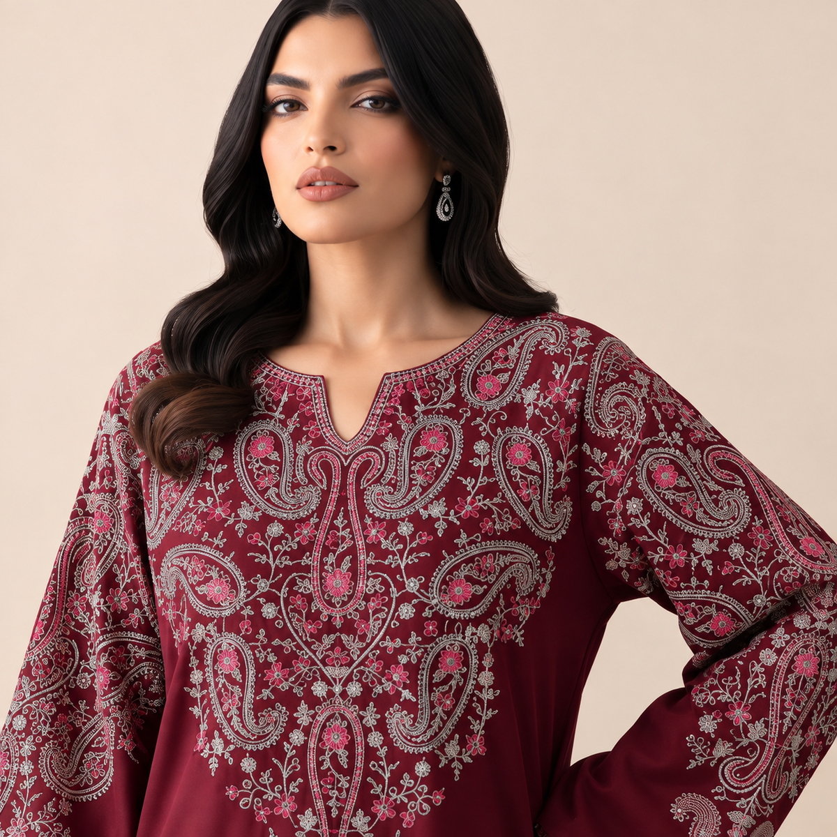 Dhanak Embroidered 2-Piece Winter Suit – Maroon & Purple | DE-6206