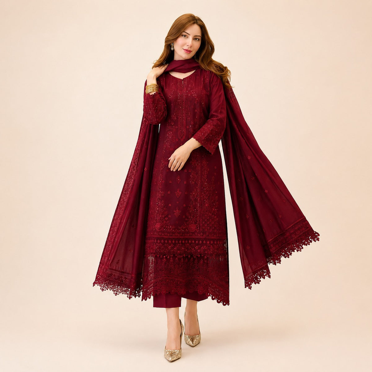 Dhanak Luxury Embroidered 3-Piece Unstitched Winter Suit – DE-4142