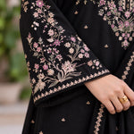 Black Dhanak Luxury Embroidered 3-Piece Winter Suit – DE-4143