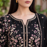 Black Dhanak Luxury Embroidered 3-Piece Winter Suit – DE-4143