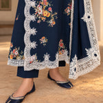 Luxury Dhanak Embroidered 3-Piece Winter Suit – Navy Blue | DE-4152