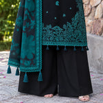 Black & Teal Dhanak Luxury Embroidered 3-Piece Winter Suit – DE-6159