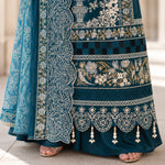 Teal Blue Dhanak Luxury Embroidered 3-Piece Winter Suit – DE-6135