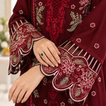 Maroon Dhanak Luxury Embroidered 3-Piece Winter Suit – DE-6525