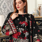 Black Dhanak Luxury Floral Embroidered 3-Piece Winter Suit – DE-6209