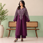 Dhanak Embroidered 2-Piece Winter Suit – Maroon & Purple | DE-6206