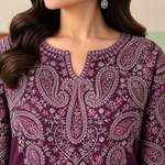 Dhanak Embroidered 2-Piece Winter Suit – Maroon & Purple | DE-6206