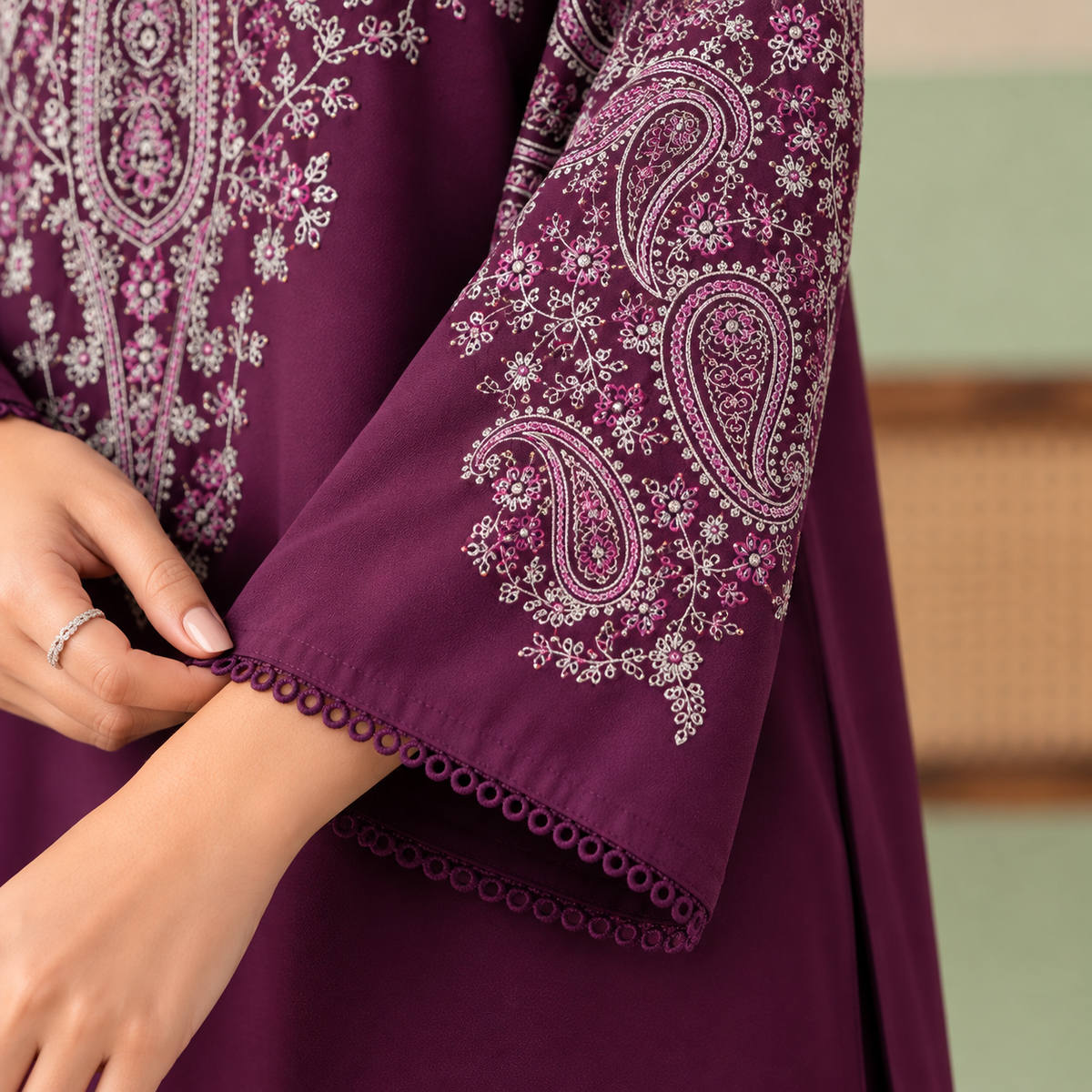 Dhanak Embroidered 2-Piece Winter Suit – Maroon & Purple | DE-6206