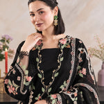 Black Dhanak Luxury Embroidered 3-Piece Winter Suit – DE-6522