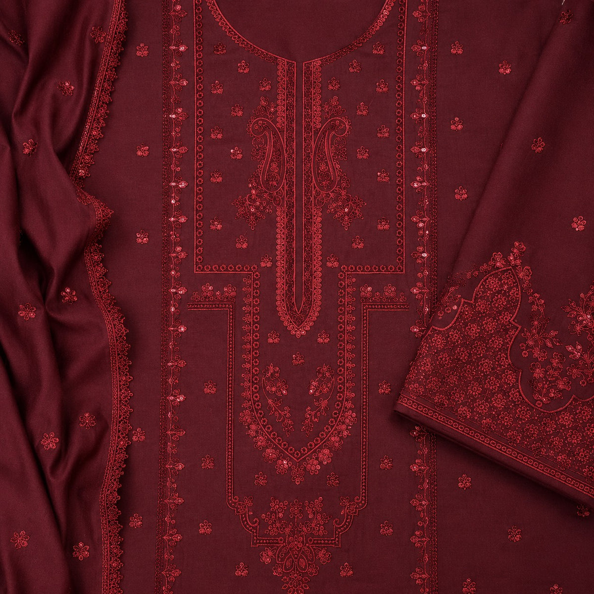 Dhanak Luxury Embroidered 3-Piece Unstitched Winter Suit – DE-4142